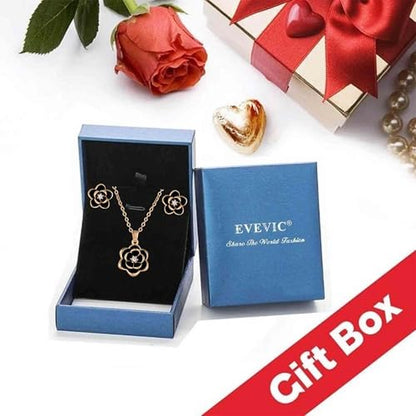 EVEVIC Dainty Flower Pendant Necklace Earrings for Women 14K Gold Plated Hypoallergenic Jewelry Sets - color: Pink /Rose Gold-tone