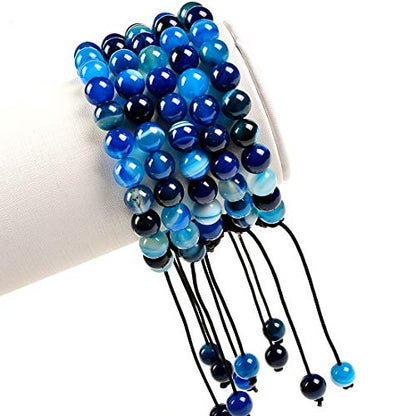 MASSIVE BEADS Natural Healing Power Gemstone Crystal Beads Unisex Adjustable Macrame Bracelets - color: Agate Blue, size: 8mm