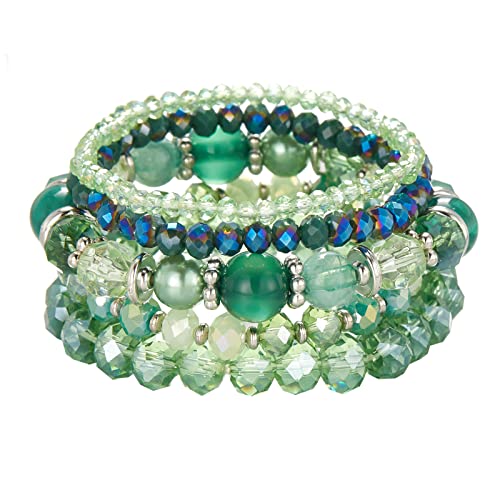 Noessla Beaded Boho Stretch Bracelet Colorful Stackable Crystal Beads Bracelets Trendy Costume Jewelry Mothers Day Gifts for Women - color: 21-Green
