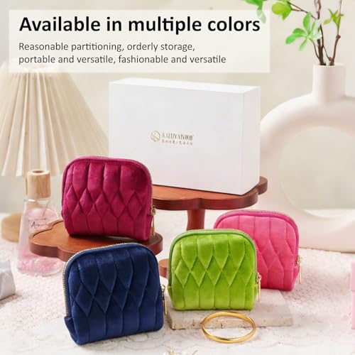 KALUYA shunmei Small Jewelry Travel Case, Diamond Quilted Velvet, Navy Blue | 4.72"x4.72" bag with zipper, 5-layer velvet organizer pouch, for bangle, bracelet, earring, necklace, ring, for women girls - color: Navy Blue