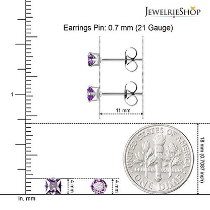 JewelrieShop Women Stud Earrings Set Tiny Small Colorful Earings Stainless Steel Post Earrings Hypoallergenic CZ Birthstone Ear Studs (8 pairs,4mm,Round,Square CZ)
