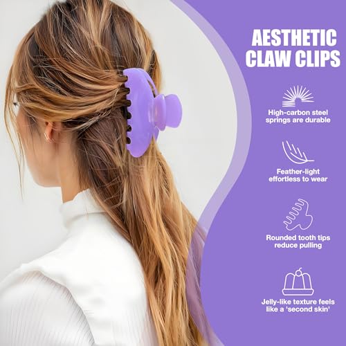 Large Hair Claw Clip Purple Hair Clips Nonslip for Women 4inch | Nonslip Celluloid Butterfly Jaw Clips, Acetate Claw Clips Strong Hold for Women，Jumbo French Hairclip for Thick Hair - color: Purple Claw Clip