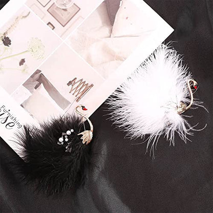 Vctitil 2Pcs Vintage Feather Swan Brooch Pin for Women Girls, Black White Swan Crystal Animal Badge Brooches Lapel Pins Dress Jewelry Gift