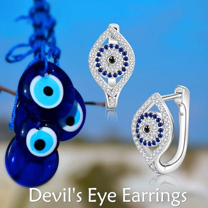 Blue Evil Eye/Celtic/Owl/Moonstone/Paw Print/Cubic Zirconia Hoop Earrings for Women 925 Sterling Silver Women Earrings Jewelry - style: eye B