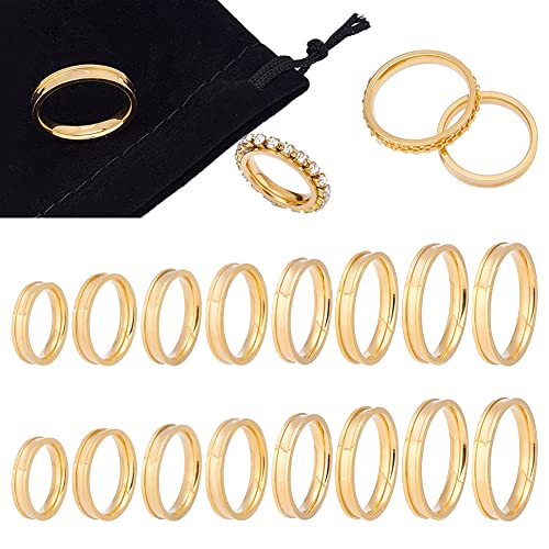 UNICRAFTALE 16pcs Size 6-13 Golden Blank Core Ring Stainless Steel Grooved Ring with Velvet Pouches Round Empty Ring for Inlay Ring Jewelry Band Making and Gift, 8 Sizes - color: Golden, size: 8 Sizes