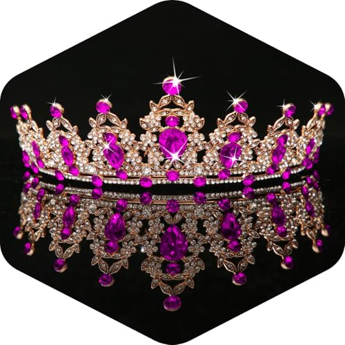 Kamirola - Queen Crown and Tiaras Princess Crown for Women Crystal Headbands for Bridal, Princess for Wedding and Party - color: Gold & Rose red