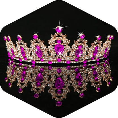 Kamirola - Queen Crown and Tiaras Princess Crown for Women Crystal Headbands for Bridal, Princess for Wedding and Party - color: Gold & Rose red