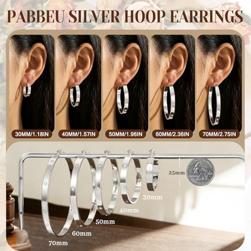5MM Wide 925 Sterling Silver Post Hoop Earrings Hypoallergenic Lightweight | Sparkly 14K Gold Plated Large Rhinestone Hoop Earrings Big Cubic Zirconia Earring Hoops for Sensitive Ears 30/40/50/60/70MM - color: 30mm Silver