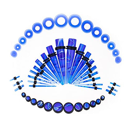 50 PCS Ear Stretching Kit 14Gauges-00Gauges Earring Marble Acrylic Taper Piercing Jewlery Sets - color: Dark Blue