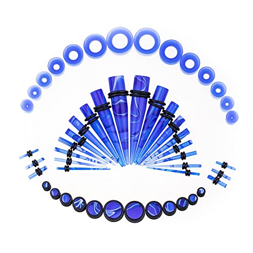 50 PCS Ear Stretching Kit 14Gauges-00Gauges Earring Marble Acrylic Taper Piercing Jewlery Sets - color: Dark Blue