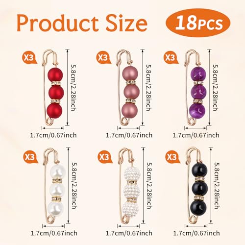 18PCS Pearl Brooch Pins, Decorative Faux Pearls Brooch Safety Pins for Women Clothing Dresses Jeans, Sweater Shawl Clips Pearl Brooches