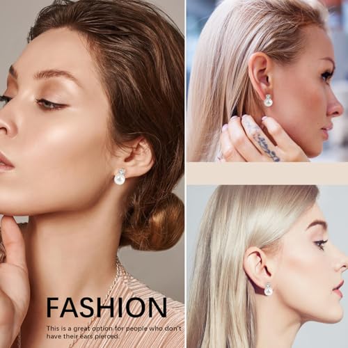 Gold Plated Pearl Clip on Earrings for Women, Non Pierced Earrings Ear Clips Jewelry for Wedding Bridal Gifts