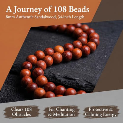 Handmade Mala Beads Bracelet 108 8mm Prayer Meditation Bracelet Sandalwood Elastic, Buddhist Beads, Prayer Mala Necklace for Men and Women Gifts - color: Blood Sandalwood
