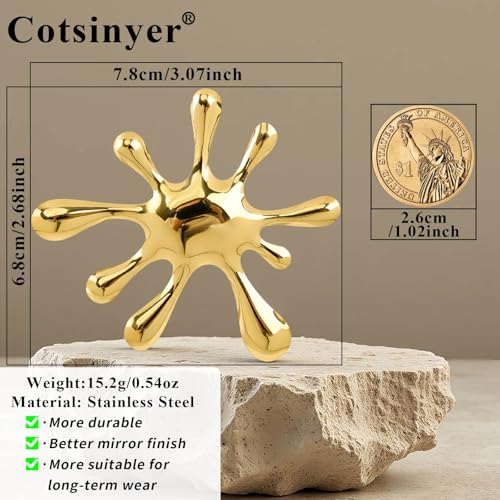 Stainless Steel Brooch Pin for Women & Men,Lapel Pin | Minimalist Statement Elegant Geometric, Sweaters Coat Suit Shawl Collar Shirt Coat Jacket Hat Dress Swim, Velvet Bag & Box - style: Splash-Gold