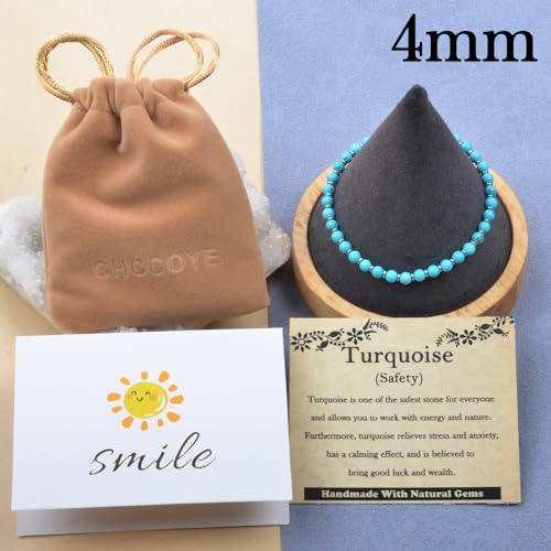 468Handmade Adjustable Natural Gemstone Crystal Bracelet Healing Power Energy Inspirational Gifts with Card for Unisex - color: 25-Turquoise (Safety), size: 4mm