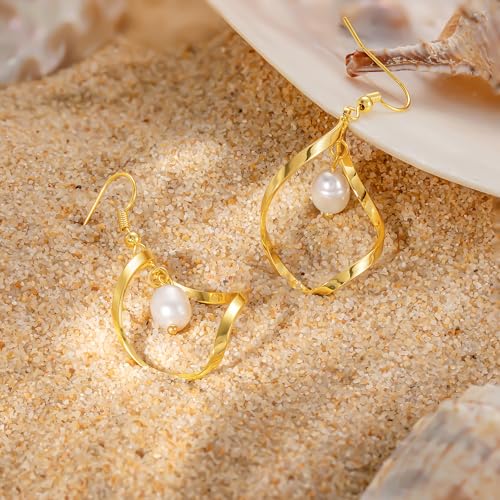 Necocy Chunky Gold Hoop Earrings for Women Non Tarnish, 14k Gold Plated Thick Triple Hoop Earrings Hypoallergenic Trendy Hoops Dainty Jewelry Gifts for Women - style: Dangle Pearl