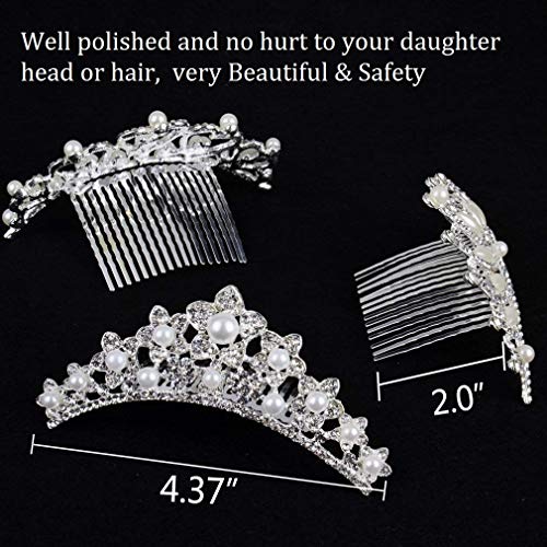 ANBALA Small Tiara Crown with Hair Comb, 3 Pack Mini Tiara Crown Crystal Shiny Hair Accessories Cute Hair Accessories (3 Styles) - color: silver