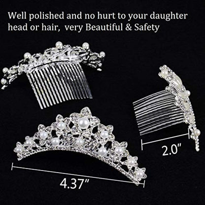 ANBALA Small Tiara Crown with Hair Comb, 3 Pack Mini Tiara Crown Crystal Shiny Hair Accessories Cute Hair Accessories (3 Styles) - color: silver