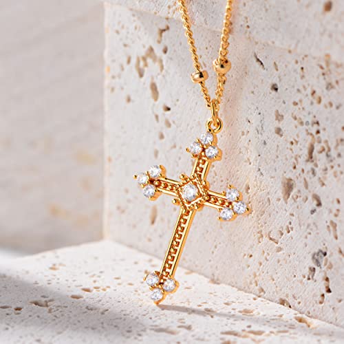 Fettero Cross Necklace for Women Faith Pendant 14K Plated Dainty Chain Necklaes Minimalist Simple Tiny God Lords Prayer Religious Jewelry - style: 13Pcs CZ Cross