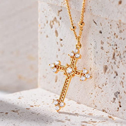 Fettero Cross Necklace for Women Faith Pendant 14K Plated Dainty Chain Necklaes Minimalist Simple Tiny God Lords Prayer Religious Jewelry - style: 13Pcs CZ Cross