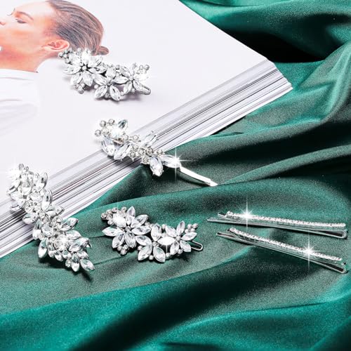 Janinka 10 Pieces Rhinestone Wedding Hair Clips Bridal Crystal Bobby Pins Silver Barrette Leaf Flower Wedding Elegant Hair Accessories for Bride Women and Girls(Leave Style) - color: Leave Style