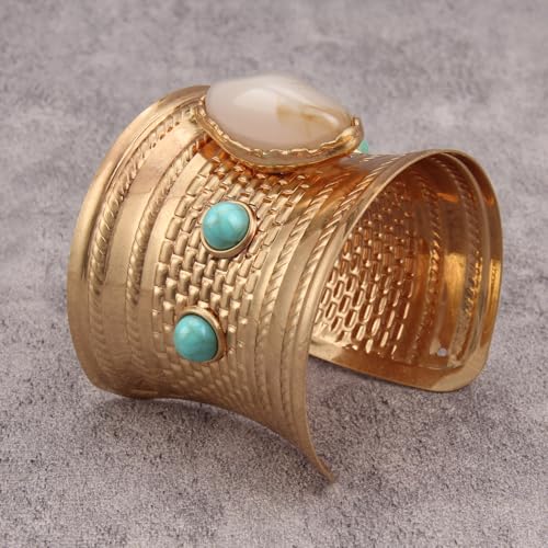 Gold Cuff Bracelet for Women Chunky Bracelet Statement Bracelet | Chunky Bangle Bracelets for Women Silver Beaded Open Bangle Stackable Stretch Bead Bracelet Boho Jewelry Gift for Wife Couple - style: Cuff Bracelets Trendy