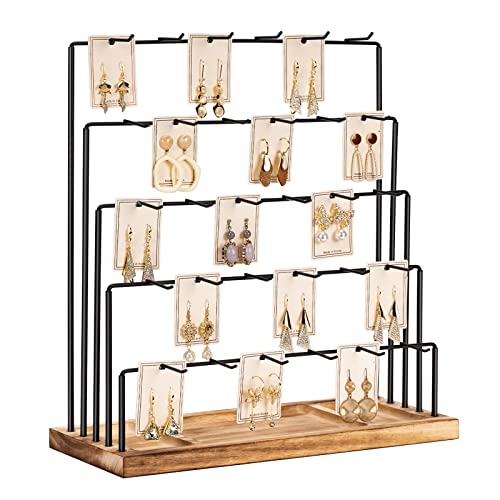 DGWJSU Earring Display Stands for Selling, Earring Rack Display Holder Stand, Jewelry Display for Selling Earring Cards, Bracelets, Hair Accessories, Rings, Necklaces (Rustic Brown, Common Size) - color: Rustic Brown Wood, size: Common Size