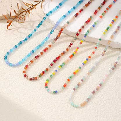 JSJOY Tiny Crystal Beaded Choker Necklaces for Women Colorful Beaded Necklace Dainty Choker Necklaces Simple Boho Jewelry Gifts for Teens Handmade Shining Bead Necklaces Gifts - color: Brown