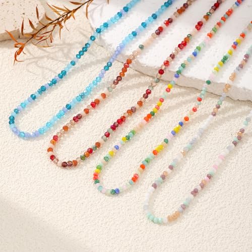 JSJOY Tiny Crystal Beaded Choker Necklaces for Women Colorful Beaded Necklace Dainty Choker Necklaces Simple Boho Jewelry Gifts for Teens Handmade Shining Bead Necklaces Gifts - color: Dark Black