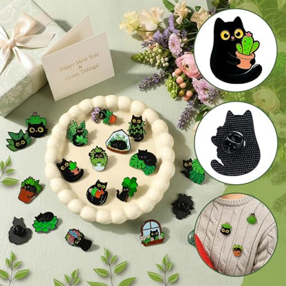 30/60 Pcs Cute Enamel Pins Bulk Plant Flower Animal Halloween Gothic Fall Pumpkin Cartoon Lapel Pin Brooches Jewelry Gift for Backpack Clothes Hats Accessories - style: Black Cat