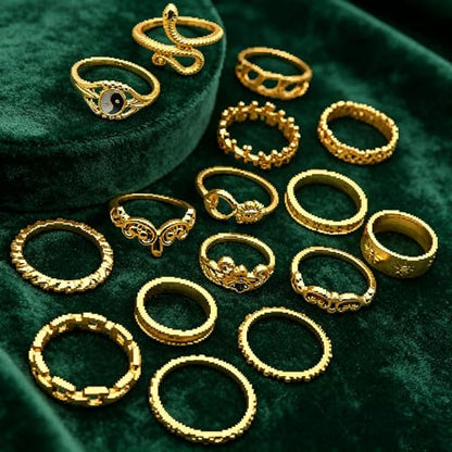 Gold Stackable Ring Sets Yin Yang Patterns Adjustable Alloy Finger Rings for Punk Boho & Daily Wedding Jewelry - color: Multicolor3