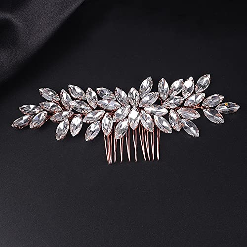 Teyglen Women's Hair Comb, Dainty Simple Full Rhinestones, Luxurious and Shiny Rhinestones, Bride Wedding, Hair Accessories, Bridal Side Combs for Women and Girls, Rose Gold - color: Rose Gold