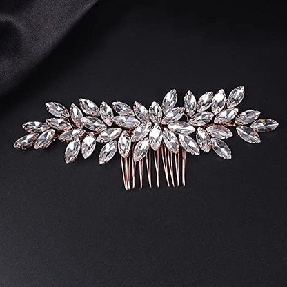 Teyglen Women's Hair Comb, Dainty Simple Full Rhinestones, Luxurious and Shiny Rhinestones, Bride Wedding, Hair Accessories, Bridal Side Combs for Women and Girls, Rose Gold - color: Rose Gold