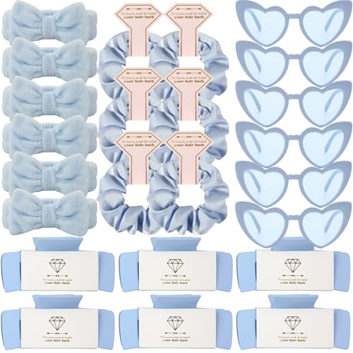 Bridesmaid Scrunchies Proposal Hair claws clips Set of 12 Bridal Shower heart sunglasses Gifts for Wedding Bachelorette Party Favors (24pcs Dusty Blue headband) - color: 24pcs Dusty Blue headband