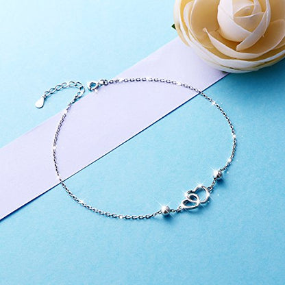 Anklet for Women 925 Sterling Silver Foot Adjustable Ankle Bracelet Jewelry - style: Double Heart