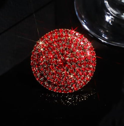 Cubic Zirconia Round Large Statement Open Ring for Women Sparkling Crystal Cluster Wedding Bridal Promise Adjustable Comfort Fit Finger Band Dainty Cocktail Party Jewelry for Bride Wife Eternity Rings - color: Red CZ