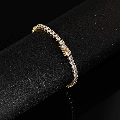 Tennis Bracelet for Women 3mm Cubic Zirconia 18K White Gold/Yellow Gold Plated - color: Gold, size: 3mm