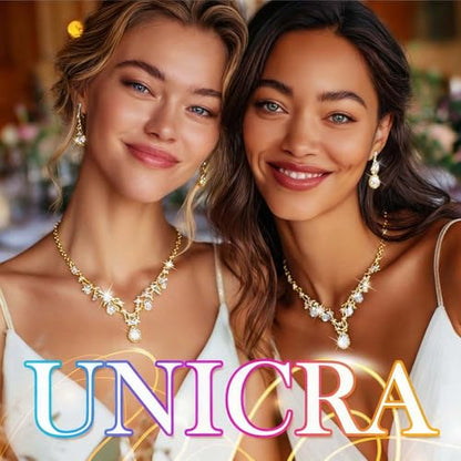 Gold Rhinestone Jewelry Set Bridal Wedding Necklace Earrings Sets Prom Formal Costume Jewelry for Women and Brides - color: Gold