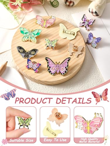 Janinka 10 Pcs Butterfly Enamel Pins Set Cute Spring Badge Back to School Lapel Brooches for Women Backpack Jewelry Gift