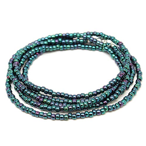 Kathy Bankston Handmade Metallic Blue Purple Seed Bead Necklace, Thin 2mm Single Strand Beaded Necklace