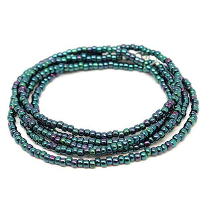 Kathy Bankston Handmade Metallic Blue Purple Seed Bead Necklace, Thin 2mm Single Strand Beaded Necklace