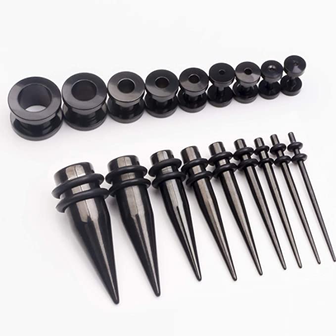 36pcs Ear Stretching Kit 14G-00G Surgical Steel Tapers Tunnels Gauges Set for Starter Women Men Expanders Body Piercing Jewelry… - color: Black