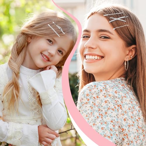 10Pcs Rhinestone Bobby Pins Crystal Diamond Bling Hair Pins Shiny Fancy Metal Barrettes I S X Shaped Hair Accessories for Women Girls Party Wedding Daily (Silver)