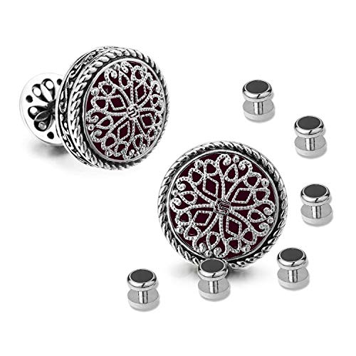 Cuff Links Mens, Cufflinks for Men, Men's Cuff Links for Wedding, Business, Father's Day, Gift for Men, 18K Gold Plated with Luxury Wooden Gift Box - style: Silver