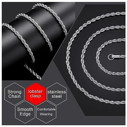 24K Gold Plated Rope Chain Stainless Steel Twist Chain Necklace Men Women - color: Stainless Steel, size: 16 Inches