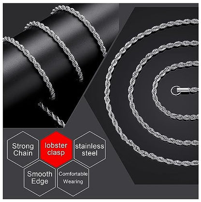 24K Gold Plated Rope Chain Stainless Steel Twist Chain Necklace Men Women - color: Stainless Steel, size: 16 Inches