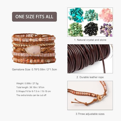 Artilady Leather Wrap Bracelet for Women, Pearl Beaded Bangle Stack Jewelry | Easy on-off, Elegant Handmade Multi-Layered, Daily Casual Date Beach Vacation, Gift for Ladies, Mother, Sister & Friend - style: Pink stone