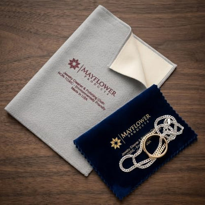 Mayflower Premium Jewelry Polishing Cloth Set of Two. Made in USA. Non Toxic Cleaning Formula -100% Ultra-Soft Cotton. Shines Silver, Gold, Platinum, Diamond Rings, Jewelry, Watches, Coins & Heirlooms - color: Grey and Blue