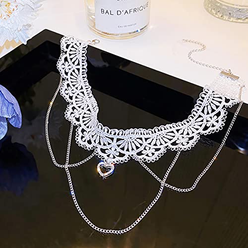 Bethynas Gothic White Lace Sexy Choker Necklace Heart Butterfly Pendant Tassel Collar Neck Chain Bridal Wedding Jewelry for Women Girls - color: Style B
