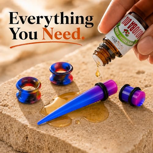 BodyJ4You 54PC Ear Stretching Kit 14G-12mm - Aftercare Jojoba Oil - Acrylic Plugs Gauge Tapers Silicone Tunnels - Lightweight Expanders Men Women - color: Purple, Blue